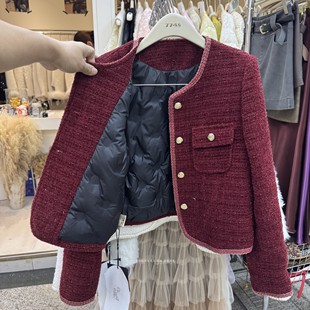 十三行高级感小香风经典 百搭羽绒内胆圆领细闪编织粗花呢短外套女