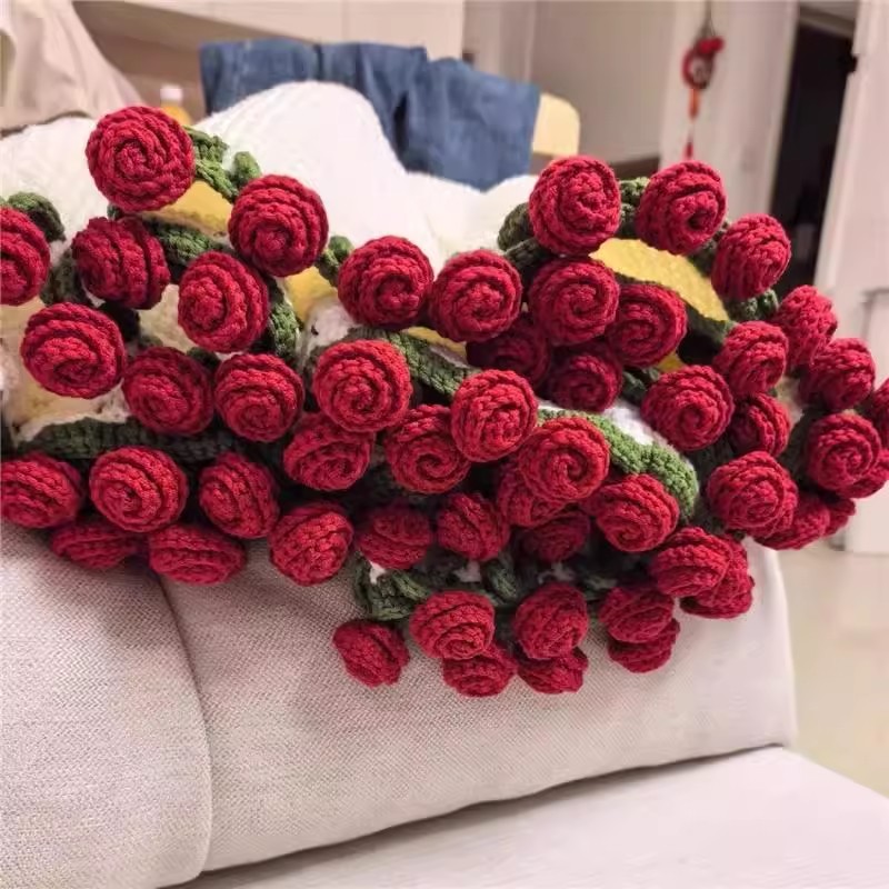成品【发货】玫瑰花束毯子手工编织diy钩织花朵毛毯送女友礼物花