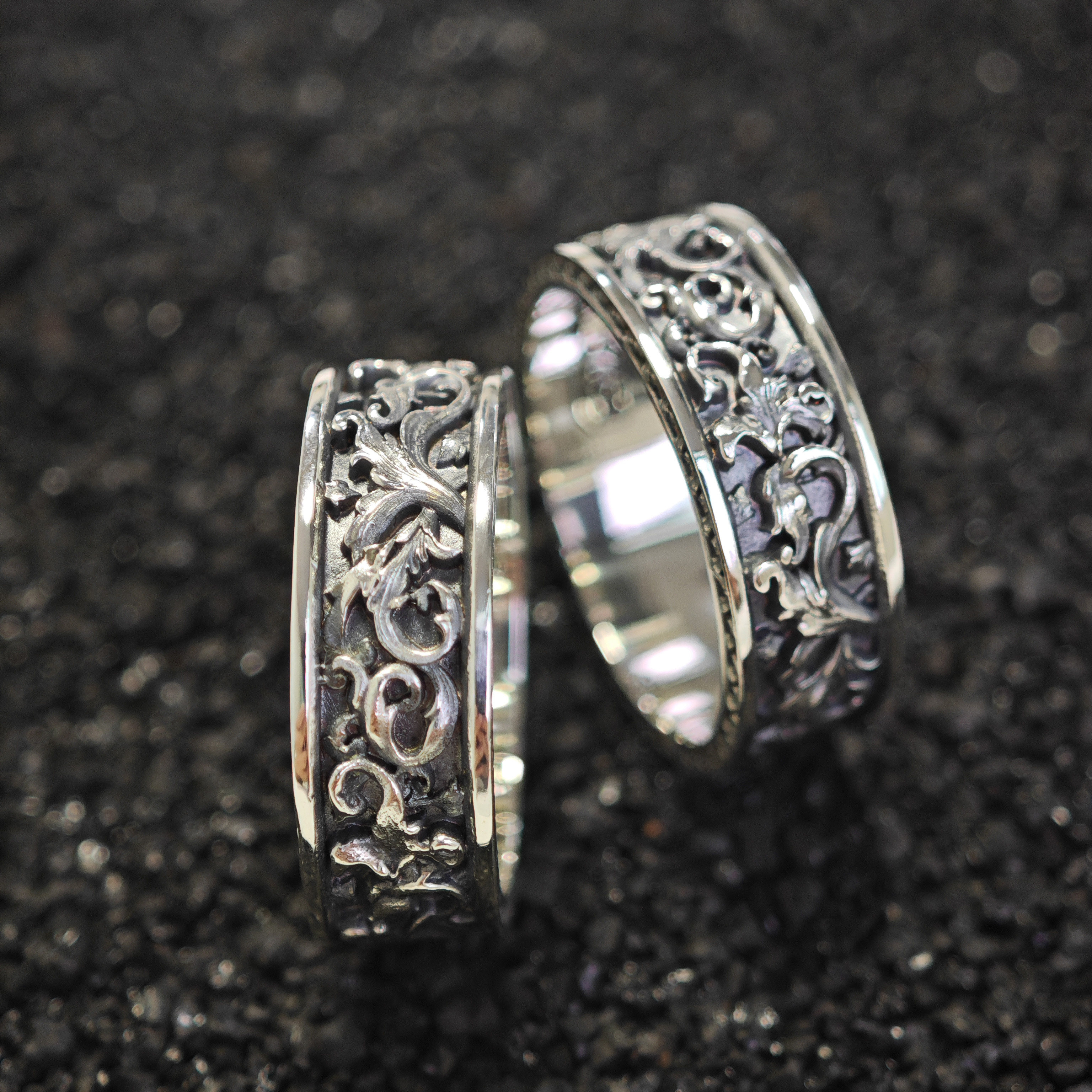 thumbnail for Iron Head Shop "European Style Embossed Arcando" Ring 925 Silver Couple Trend Ring