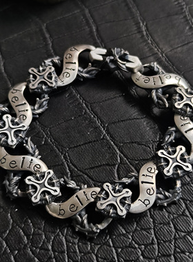 盲信925银手链复古做旧荆棘手环