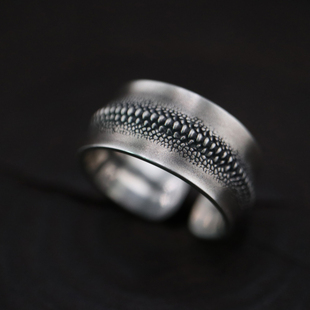 铁头的店DUAL FLOW宽版龙鳞做旧纯银戒指 潮流个性款鳞纹情侣指环