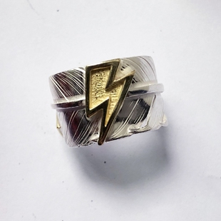 铁头的店 东一鹫见太郎金银款闪电羽毛戒指 民族风精细款纯银指环