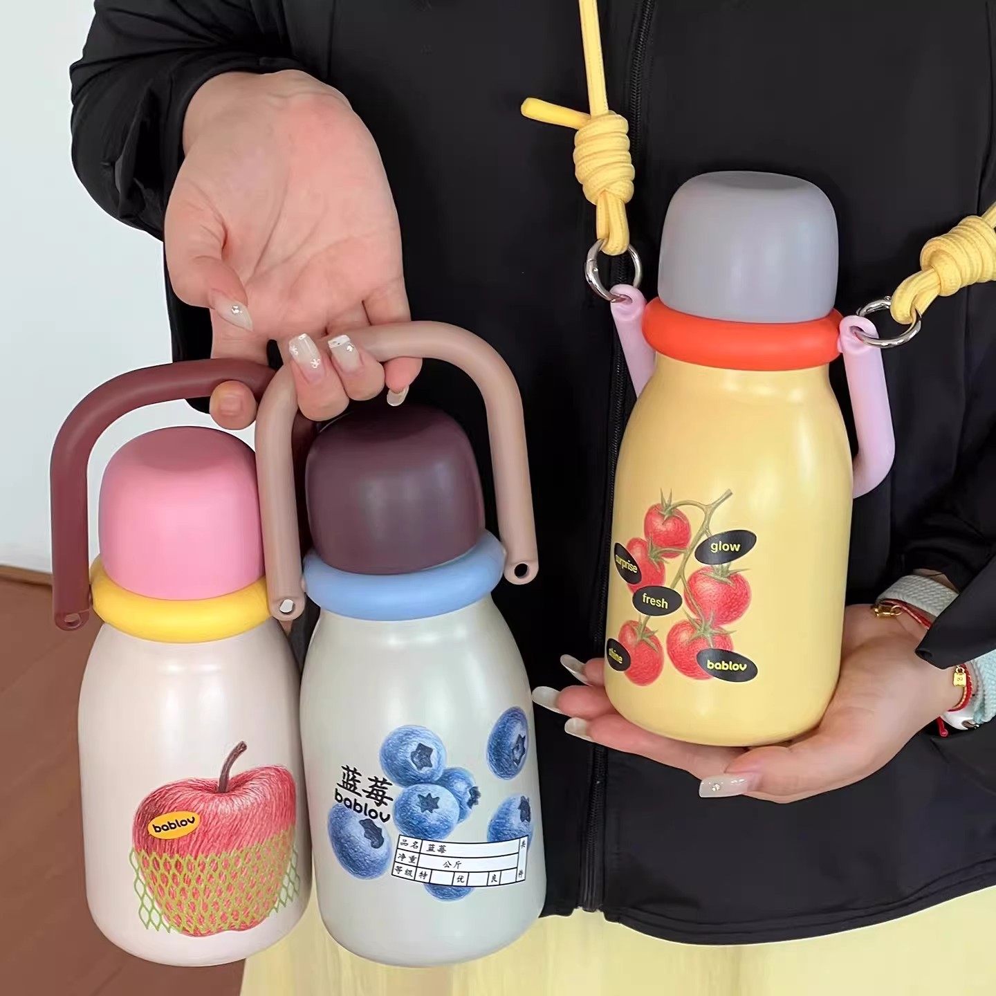 bablov吸管保温杯女生斜挎便携水杯高颜值新款手提大容量礼物杯子