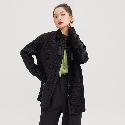 黑色棉服衬衫式棉衣棉外套