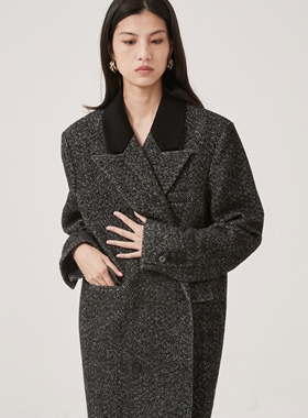 tuum nomen 人字纹双排扣枪驳领 羊驼毛花呢经典长大衣 限量版