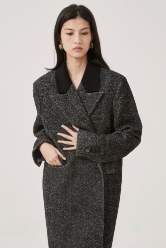 tuum nomen 人字纹双排扣枪驳领 羊驼毛花呢经典长大衣 限量版