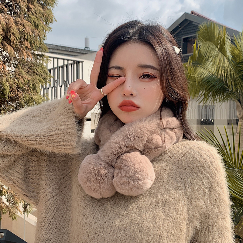 獭兔毛冬季加厚保暖皮草球球围巾