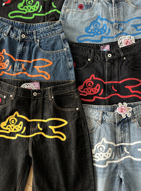 BBC飞狗ICECREAM2025新款夏季潮牌宽松直筒做旧水系牛仔短裤热裤