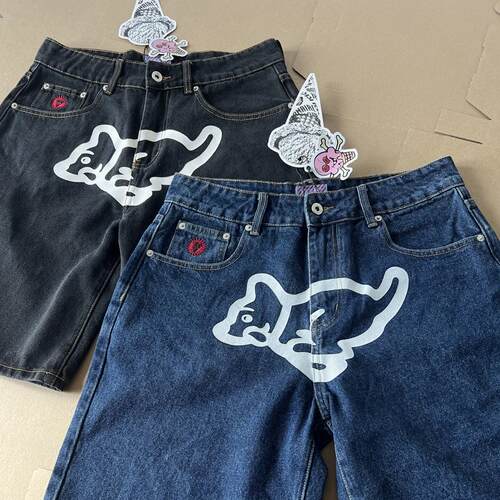 美潮 BBC ICECREAM 夏季休闲高品质刺绣水洗做旧重磅牛仔短裤