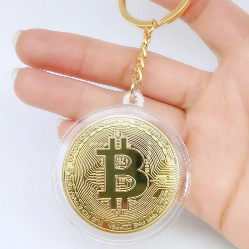 B比特纪念币钥匙扣招财挂件24仿金Bitcoin虚拟外币纪念章硬币礼物