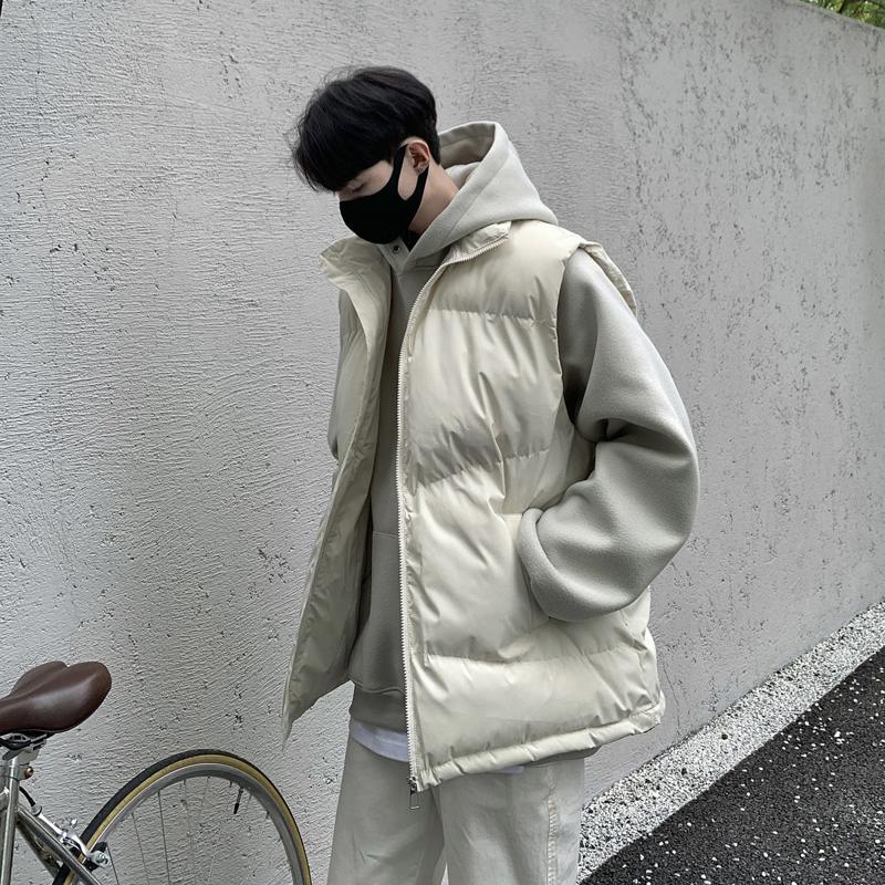 秋冬大码立领棉马甲男日系ins复古宽松百搭简约休闲无袖坎肩棉衣