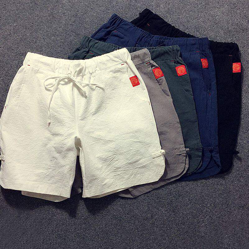 夏季男士棉麻料麻布短裤五分裤三分裤民族风透气夏装夏天裤子35分