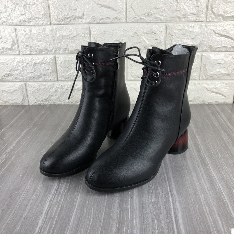 断码特价处理真皮牛皮女靴粗跟舒适休闲中跟短靴冬季加绒棉靴棉鞋
