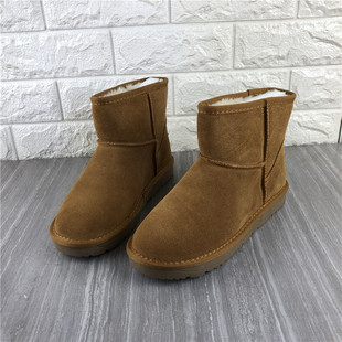 保暖雪地靴棉鞋 真皮女靴冬季 磨砂牛皮套筒女短靴棉靴 处理新款 断码