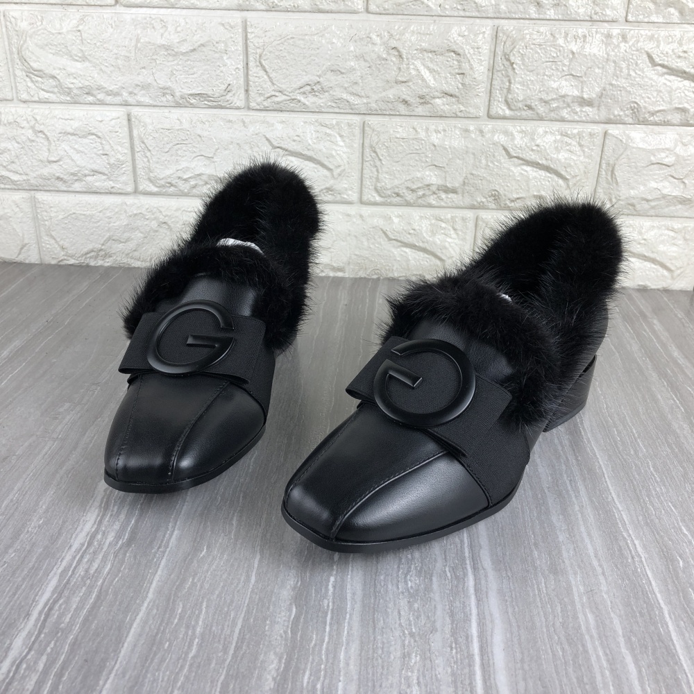 真皮女鞋粗跟加绒保暖皮鞋单鞋