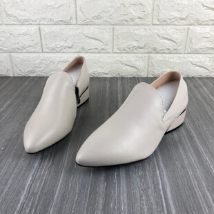 断码处理春秋季真皮女鞋低跟侧拉链尖头白色单鞋皮鞋头层牛皮鞋子