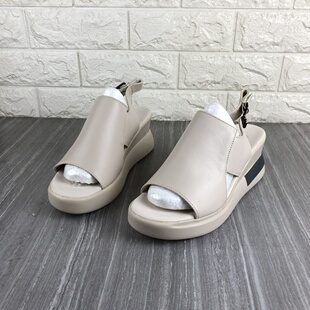 新款断码撤柜处理真皮女鞋夏季坡跟时尚露趾凉鞋高跟防水台鱼嘴鞋