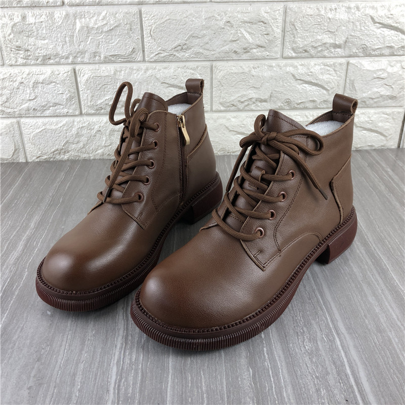 真皮女靴低跟牛皮短靴马丁靴