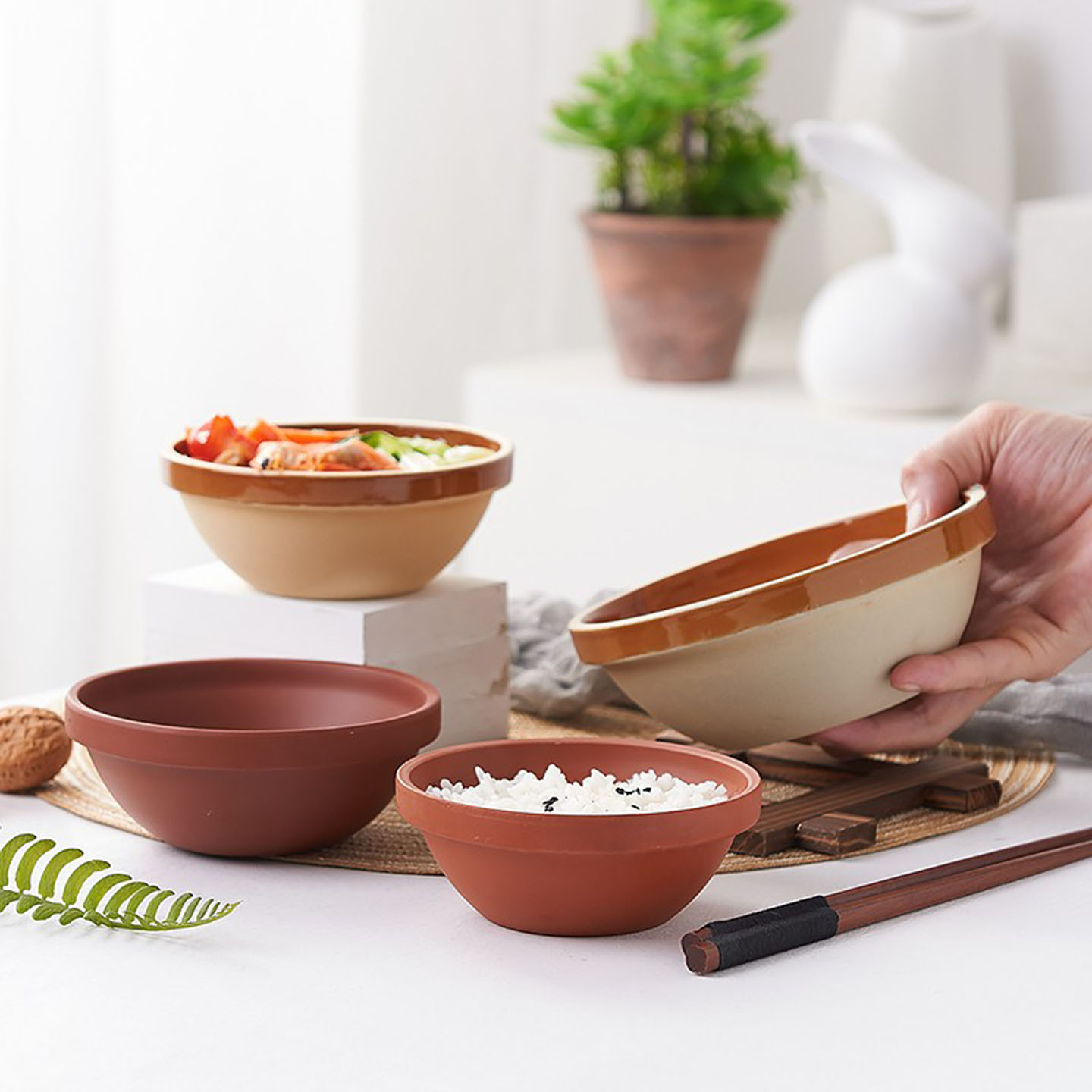 土碗老式小碗菜的碗商用紫砂碗钵仔碗蒸饭陶瓷碗带盖蒸米饭专用碗