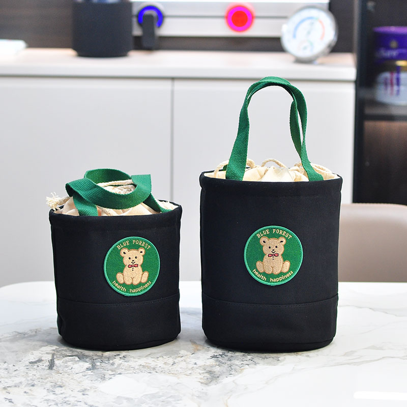 原创黑色帆布手拎包简约百搭男女上班手提袋铝箔便当餐盒包妈咪包