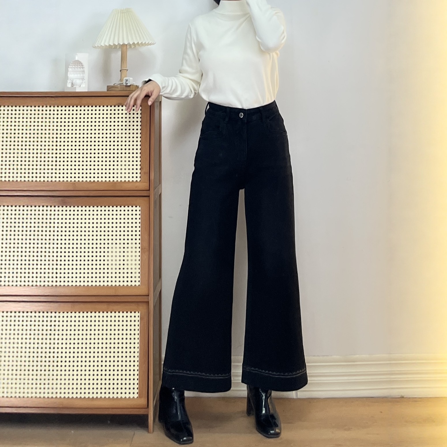 四面弹小个子高腰显瘦黑灰色直筒微喇叭牛仔裤女宽松阔腿九分裤子,女装/女士精品,牛仔裤,淘宝优惠券,粉丝福利购,淘宝优惠卷