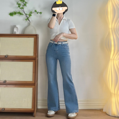 四面弹爆款夏高腰显瘦微喇牛仔裤
