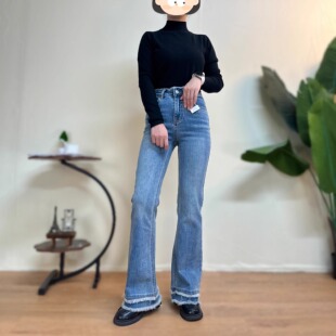毛边微喇牛仔裤 子时尚 新款 马蹄喇叭裤 百搭潮 高腰显瘦显高修身 爆款