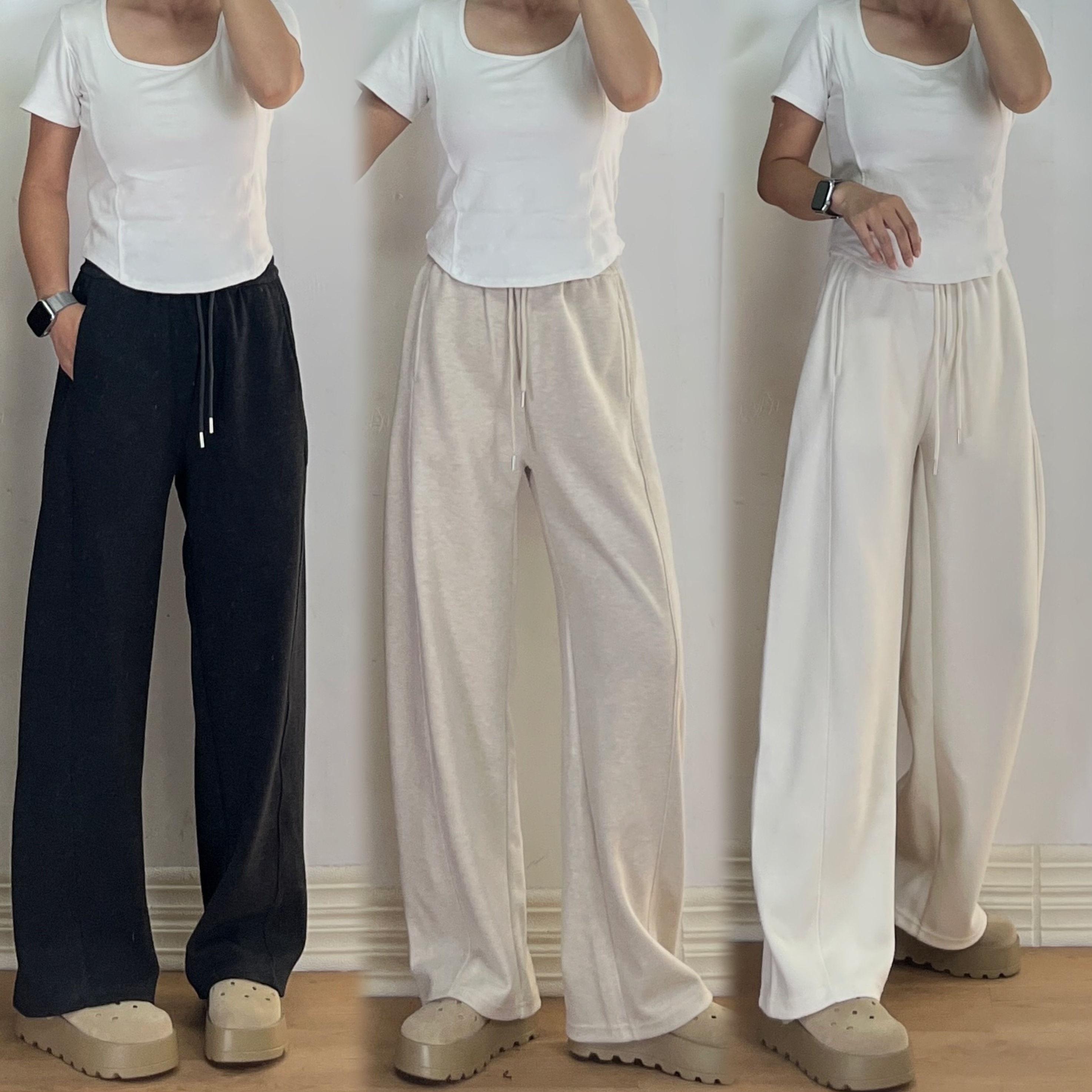 松紧腰高腰修身显瘦休闲弯刀裤女