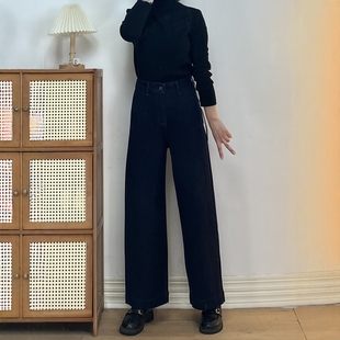 艾拿四面弹小个子普洗蓝高腰直筒牛仔裤 女显瘦百搭阔腿九分奶奶裤