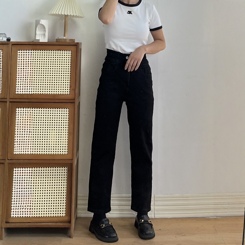 【清仓不退换】加绒高腰弹力修身显瘦法棍牛仔裤女秋冬百搭九分裤