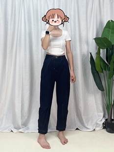 女普洗蓝新款 牛仔裤 高腰大码 哈伦男友裤 子 丹宁色四季 显瘦老爹裤 款