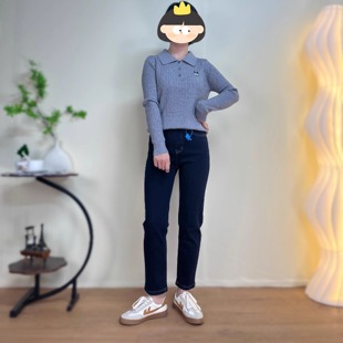 高品质 丹宁色春款九分牛仔烟管裤女高腰弹力小直筒修身显瘦法棍