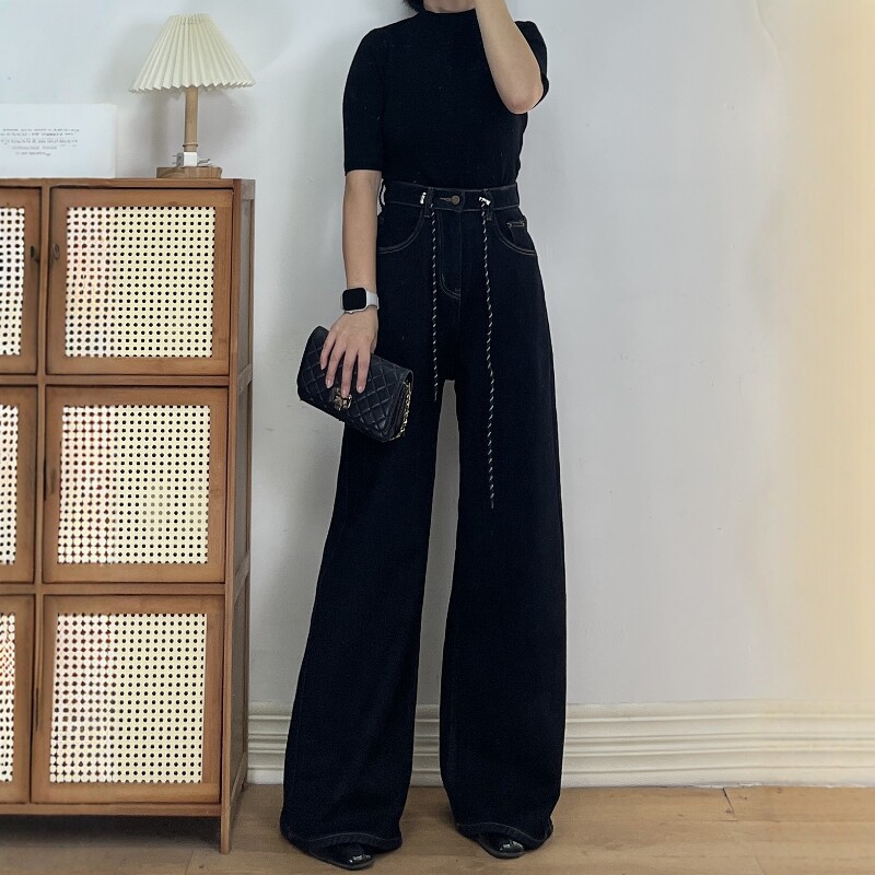 【清仓不退换】高个子加厚绒黑金高腰显瘦直筒牛仔裤女保暖长裤子