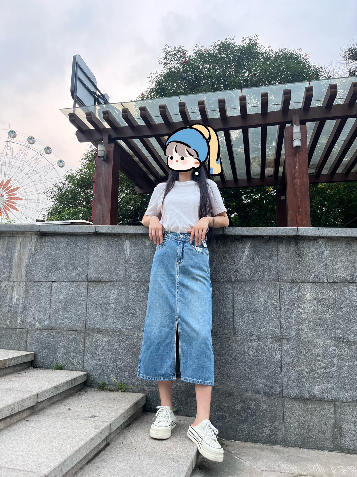 中长裙A字版型百搭牛仔裙