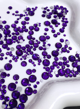 DIY平底圆形水钻纯紫色SS6-SS30饰品DIY配件玻璃钻饰银色镀底混合