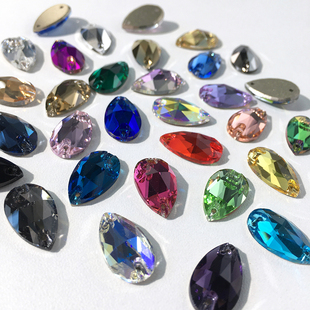 精品K9倒边平扣双孔水滴形手缝石11 18mm手工DIY玻璃水晶服饰镶钻