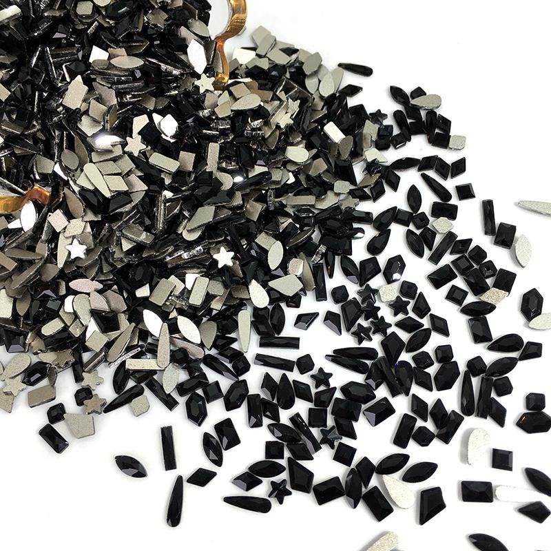 平底异形黑色美甲实黑色钻饰混合