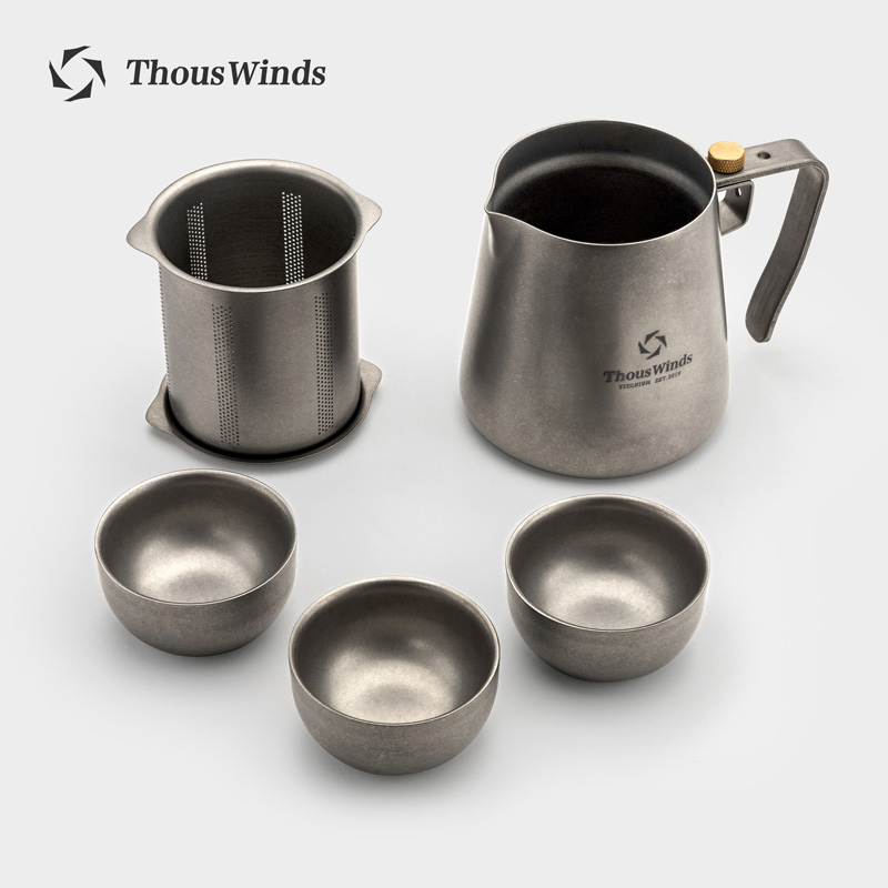 Thous Winds千风茶道钛茶具双层轻量旅行茶壶可携式泡咖啡茶具套