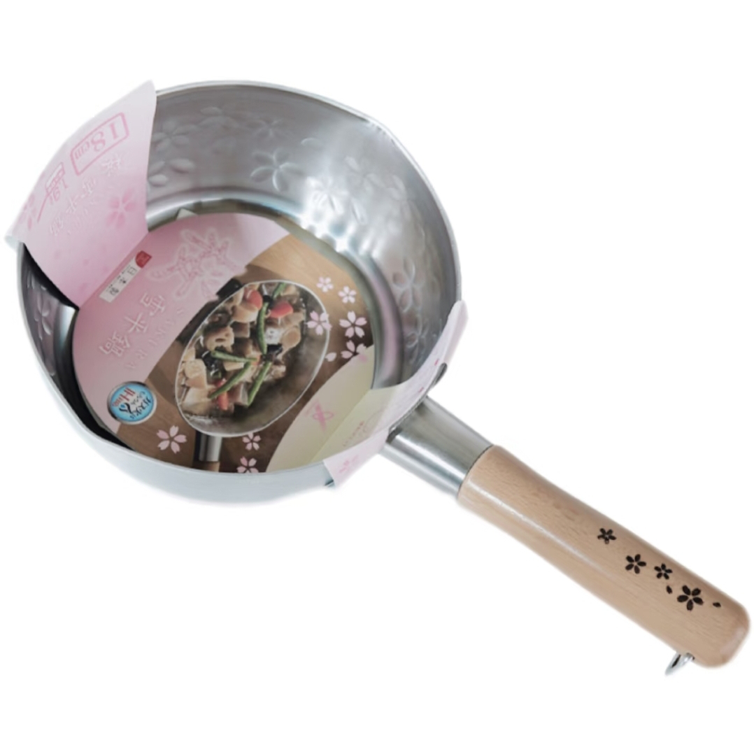 YOSHIKAWA吉川户外日本进口樱花雪平锅20cm不锈钢不粘锅奶锅泡面