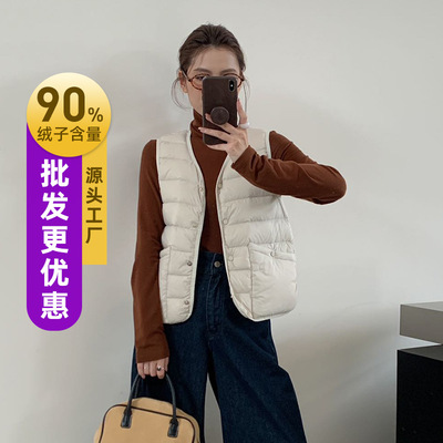 轻薄V领马甲短款女2025秋冬新款大衣内搭保暖羽绒服背心内穿叠穿