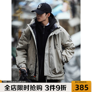 大码工装连帽冲锋羽绒服男冬季加厚潮牌机能户外休闲保暖羽绒外套
