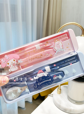 日本Richell儿童小学生筷子勺子不锈钢便携美乐蒂大耳狗餐具套装