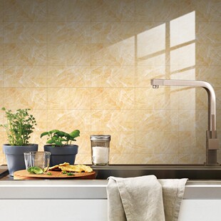 黄色仿大理石纹瓷砖贴地板楼梯墙面厨房浴室美化防油水装饰墙贴纸