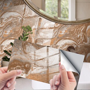 白色流金纹仿大理石瓷砖贴地板楼梯墙面浴室厨房美化装饰画墙贴纸