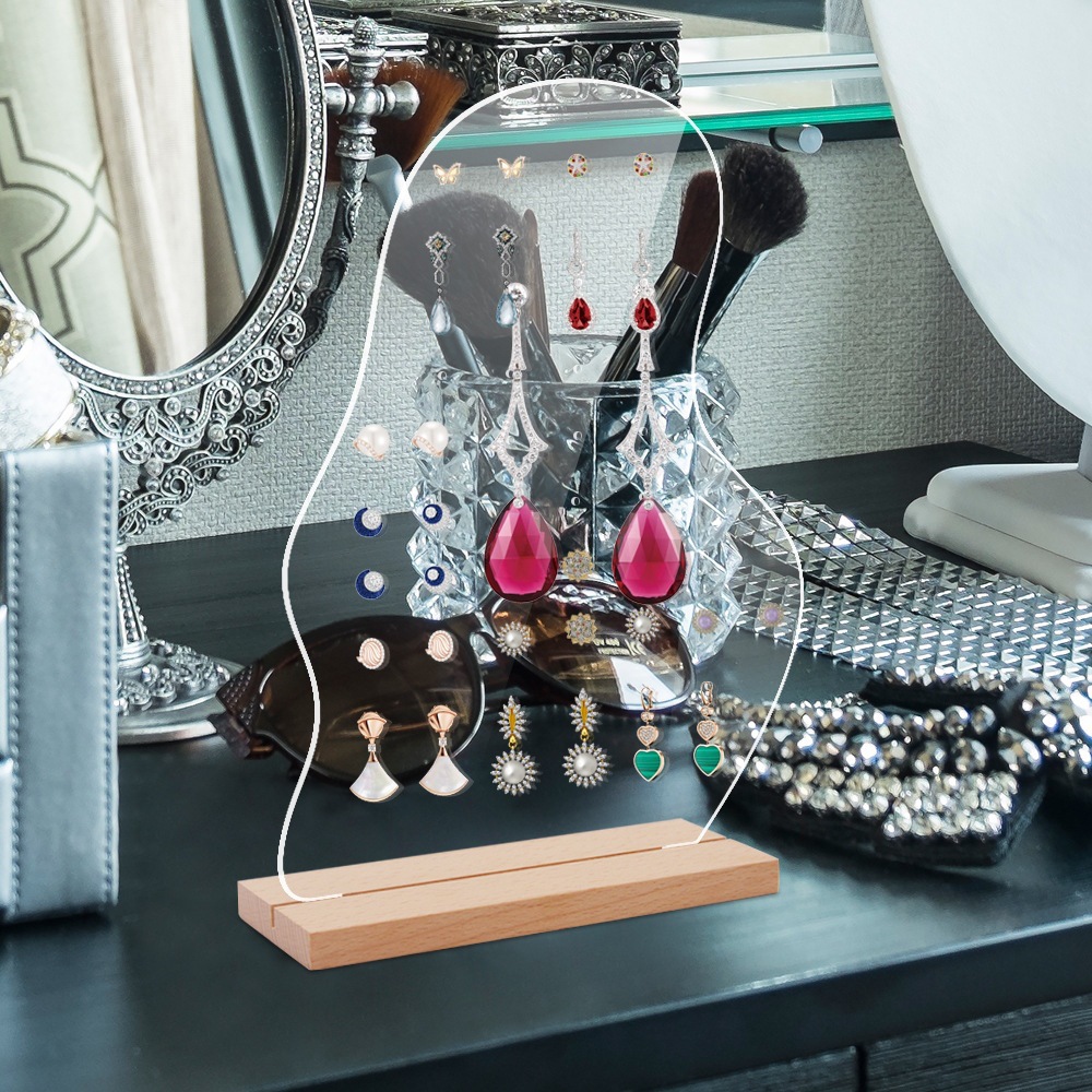 防水透明亚克力异形首饰架耳环耳钉收纳架珠宝展示架木底座摆台