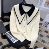 设计感娃娃领打底衫 女秋冬气质内搭毛衣小香风撞色减龄百搭针织衫