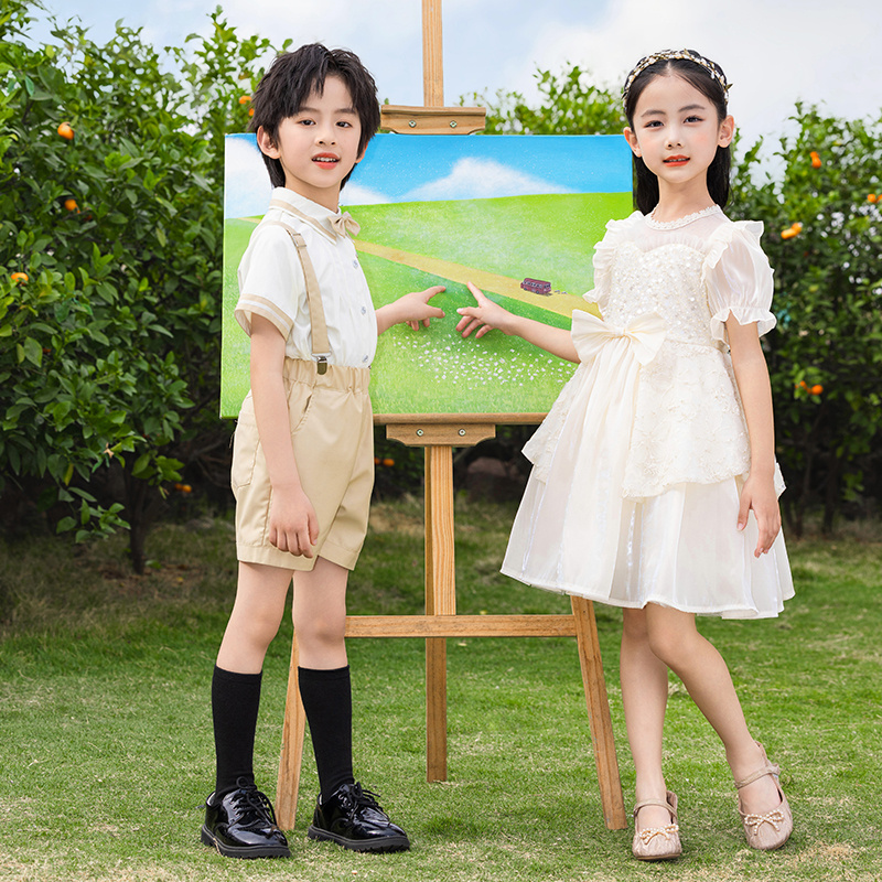 儿童演出服小学生合唱服夏季短袖英伦风毕业照幼儿园表演服装