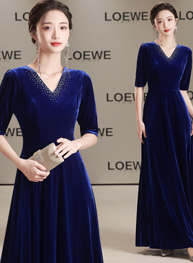 黑色秋冬新款丝绒艺考合唱指挥乐器演奏主持成人礼演出女显瘦轻奢