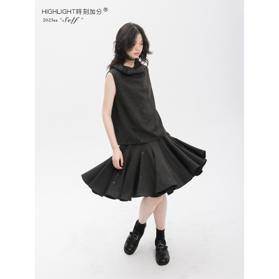 重工时髦撒银多层裁片大摆裙