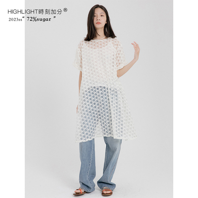 立体刺绣欧根纱圆点日系透视裙